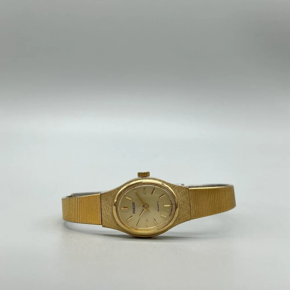 Vintage Phasar Womens Watch 16mm Gold Tone Oval Dial Adj Band New Battery